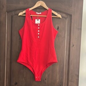 {RioRea} Sleeveless Ribbed Button Henley Bodysuit